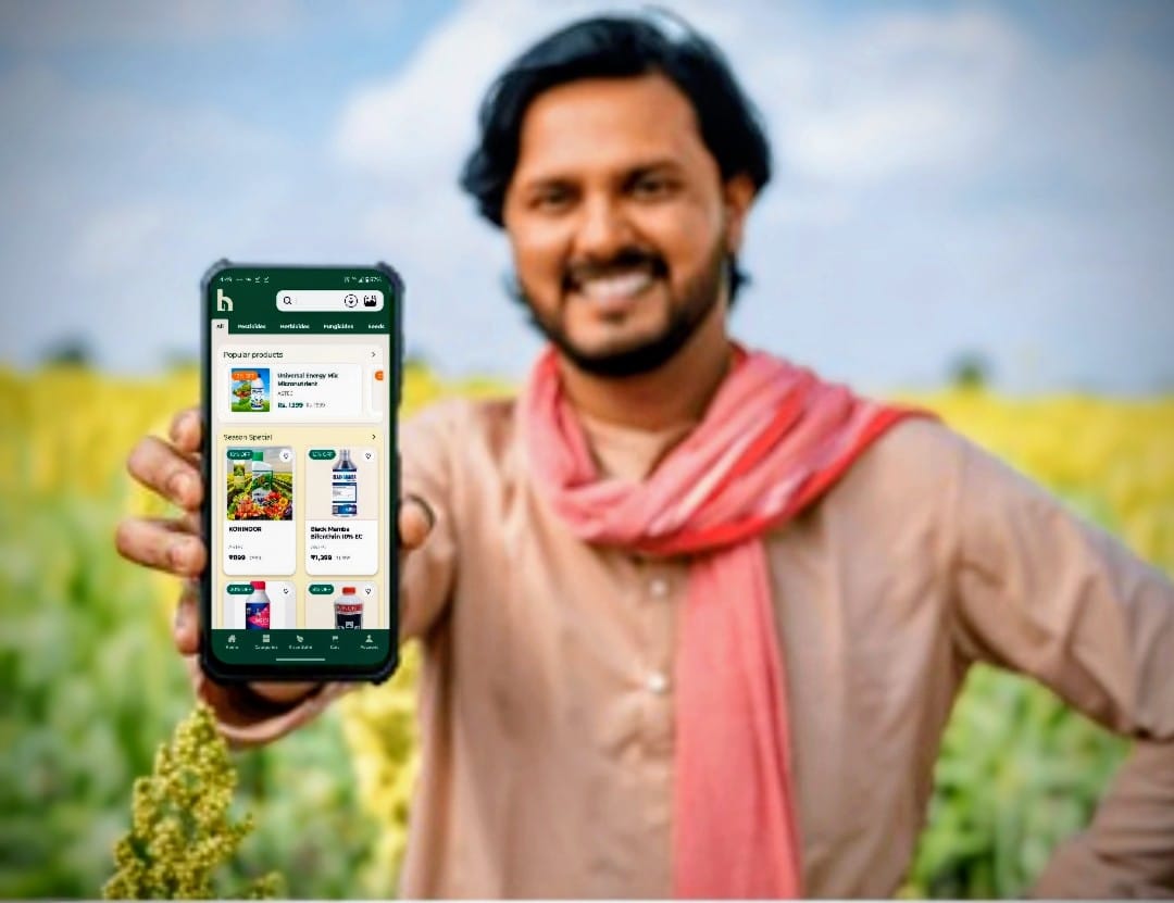 Farmer holding the Hal app